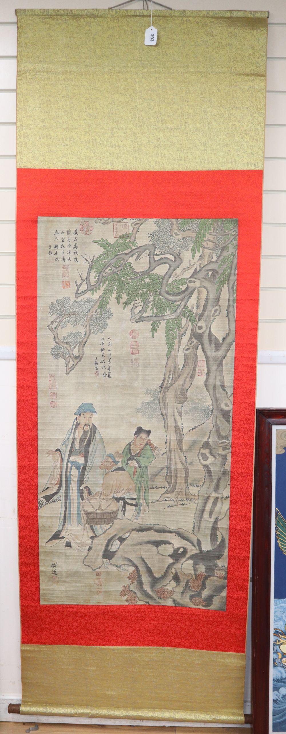 A Chinese scroll print, 127 x 62cm